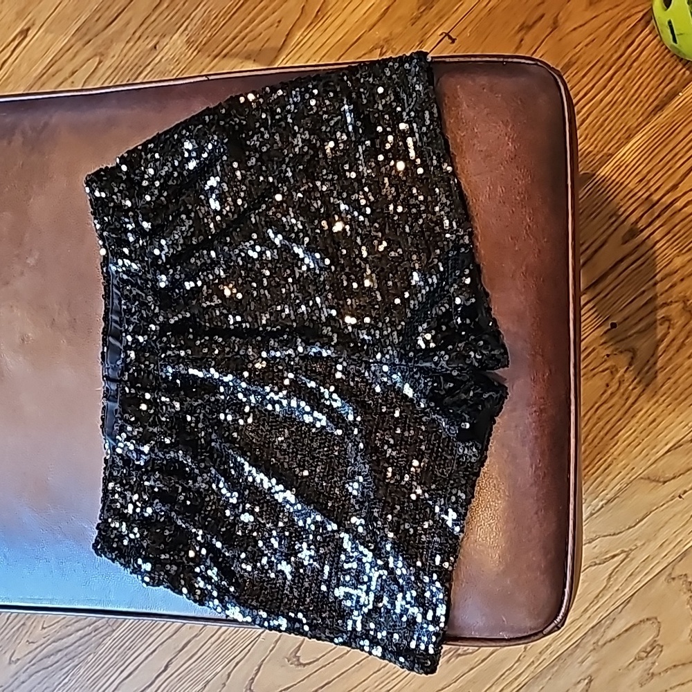 Black sequin high waist shorts